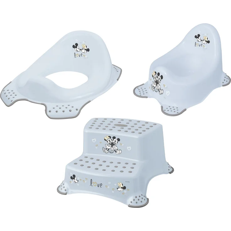 keeeper Töpfchen Mickey, hellblau, 3-tlg. Kinderpflege-Set mit Babytopf, Toilettensitz und Tritthocker, Anti-Rutsch-System