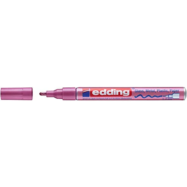 edding 751 Glanzlackmarker - pink metallic - 1 Lackmarker - Rundspitze 1-2 mm - für Glas, Stein, Holz, Kunststoff und Papier - wasserfest, stark deckend – Bild 2