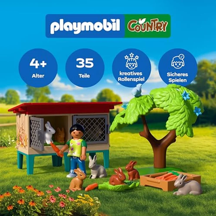 Playmobil Country Kaninchenstall 72170, individuell gestaltbarer Stall mit großen Kaninchen, Kaninchenbabys und Vogel – Bild 2