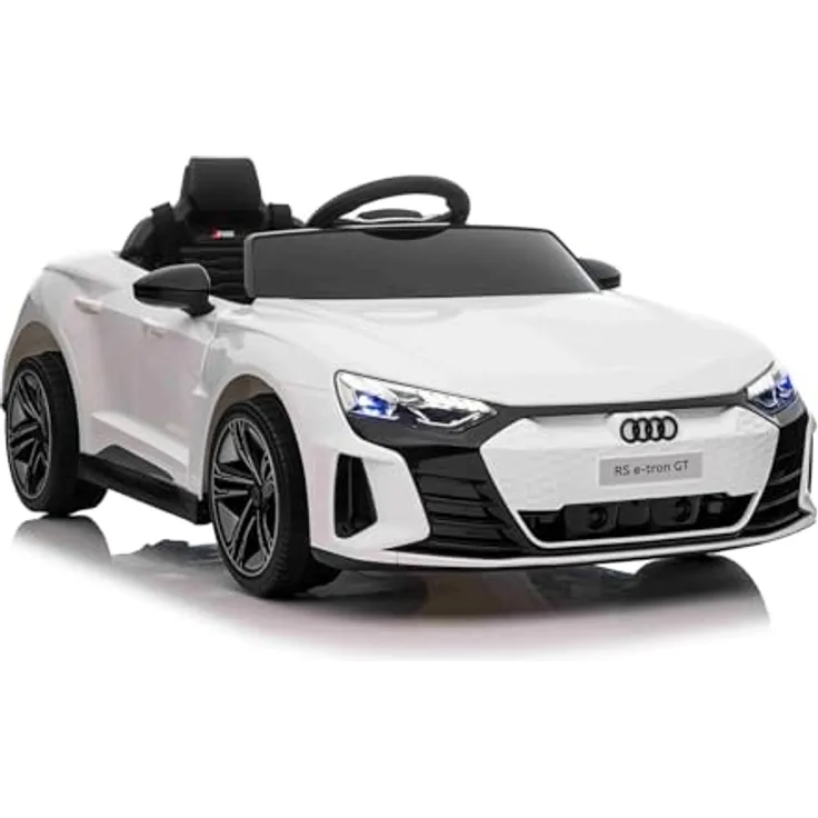 Beneo Motors Audi RS E-tron GT, Elektroauto für Kinder mit 12V Lithium-Batterie, 2,4-GHz-Fernbedienung, USB/AUX/Bluetooth, LED-Leuchten, 2x25W Motor, weiß, Originale Lizenz