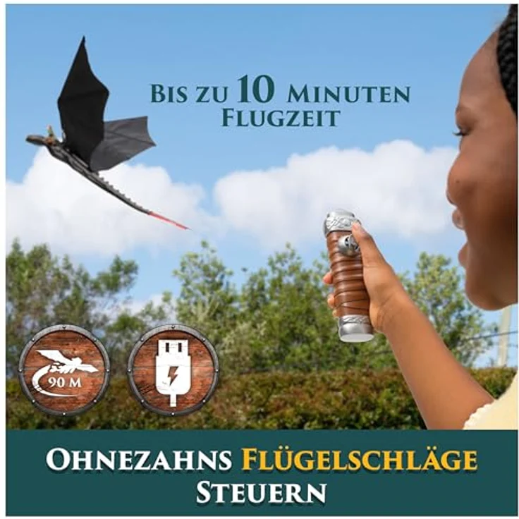 Dreamworks Dragons Ohnezahn, fliegender Drache mit Fernbedienung, 76 cm Flügelspannweite, USB-aufgeladen, Spielzeug für Kinder ab 4 Jahren – Bild 4
