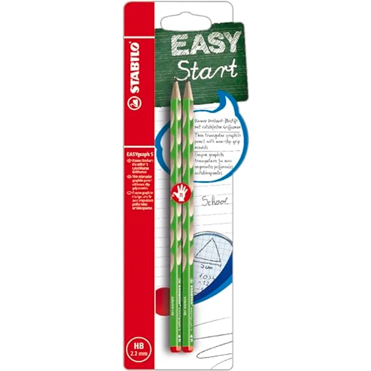 STABILO EASYgraph S, Schmaler Dreikant-Bleistift für Rechtshänder, ergonomisch mit rutschfesten Griffmulden, 2er Pack, grün, Härtegrad HB – Bild 1