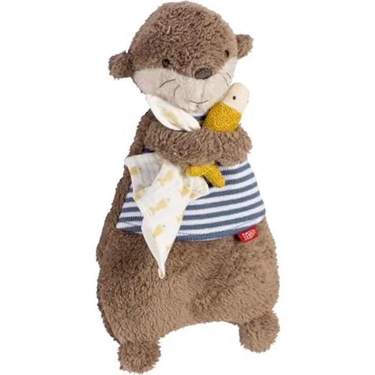Fehn Wärmetier Otter - Körnerkissen mit entnehmbarem Wärme- / Kältesäckchen, geeignet für Babys und Kleinkinder, Plüsch/Strick, 26 cm, waschbar bei 30°C, Otter-Hülle in gestreiftem Strick/Musselin – Bild 1