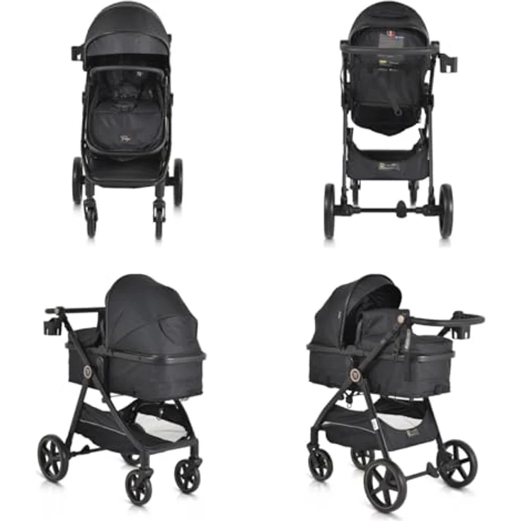 Moni Kinderwagen 2 in 1 Tokyo 22 kg umbaubar Wickeltasche Stoßdämpfer klappbar, schwarz – Bild 5