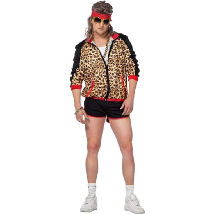 Wilbers Herren 80's Trainingsanzug Leo Look, 2-Teilig (XL), Leopardenmuster aus 100 % Polyester – Bild 1