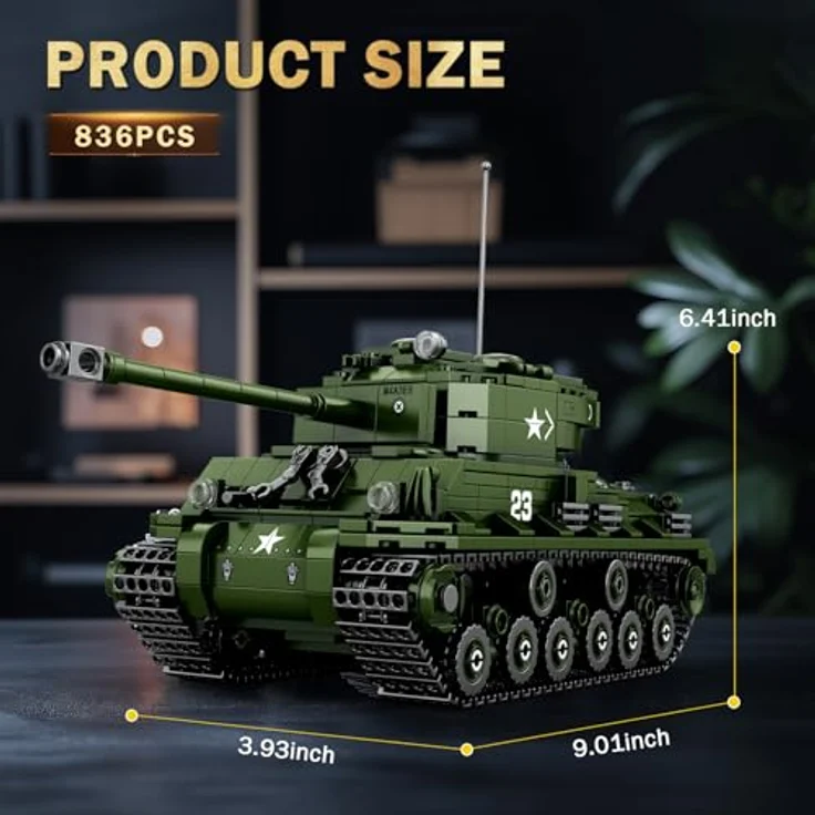 Reobrix M4A3E8 Sherman Panzer Bausatz, 77030 Militärmodell im Maßstab 1:35 mit 836 Teilen, World of Tanks lizenziert, für 14+ Jahre, drehbarer Turm und bewegliche Ketten – Bild 5