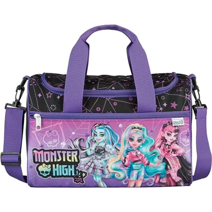 Scooli Sporttasche Monster High, Kinder Sporttasche mit großem Hauptfach und Reißverschluss, 35 cm, 10,5 Liter, schwarz-pink – Bild 1