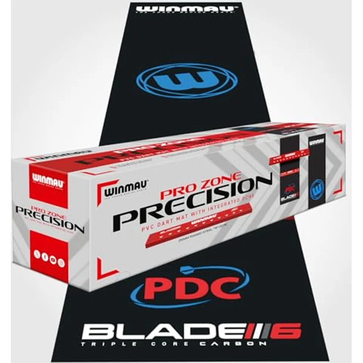 Winmau Dartmatte "Pro-Zone Precision PVC 8216", rutschfest, schwarz/blau/rot, 300 x 60 cm – Bild 4