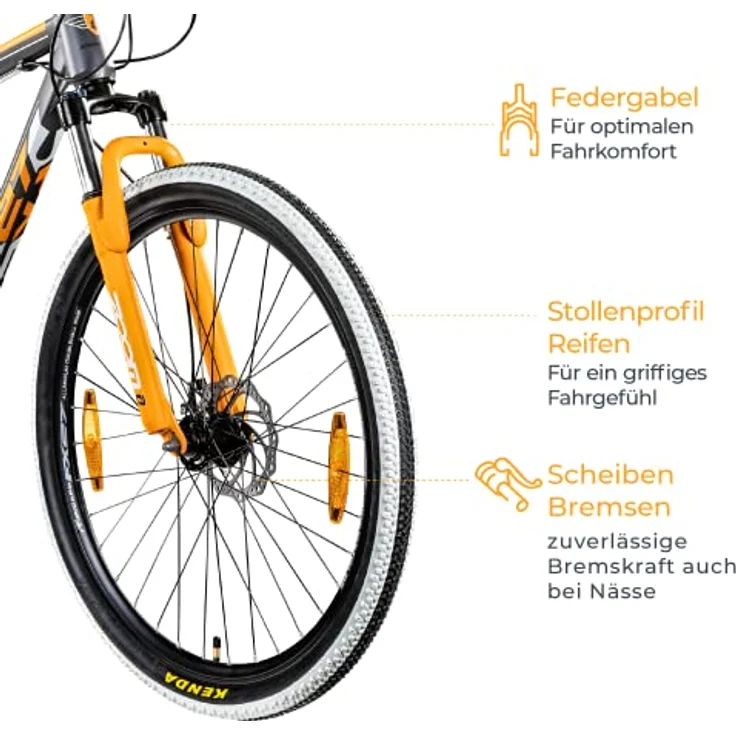 ZÜNDAPP FX27 Mountainbike 27,5 Zoll Fahrrad Mountain Bike Hardtail mit Shimano Schaltung MTB Fahrrad Herren Damen mit MTB Rahmen und Federgabel 21 Gänge 650B (grau/orange, 48 cm) – Bild 3