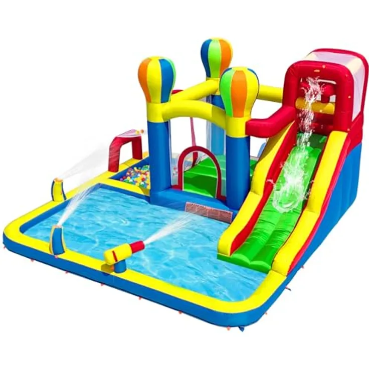 Baralir Aufblasbare Hüpfburg Indoor mit Trocken-/Wasserrutsche für Kinder von 3 bis 8 Jahren, 340×335×209CM, inkl. Gebläse und tragbarer Tragetasche