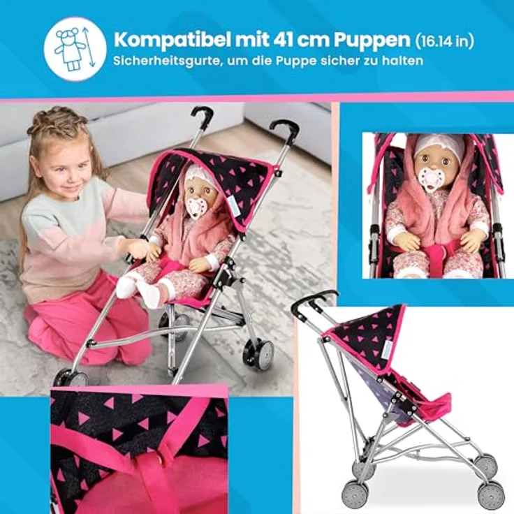 Kinderplay Puppenbuggy, Puppenwagen, Puppen Buggy - Leichte Stabile Konstruktion, Griffhöhe 54 cm, Modell KP0290 (KP0290R) – Bild 4