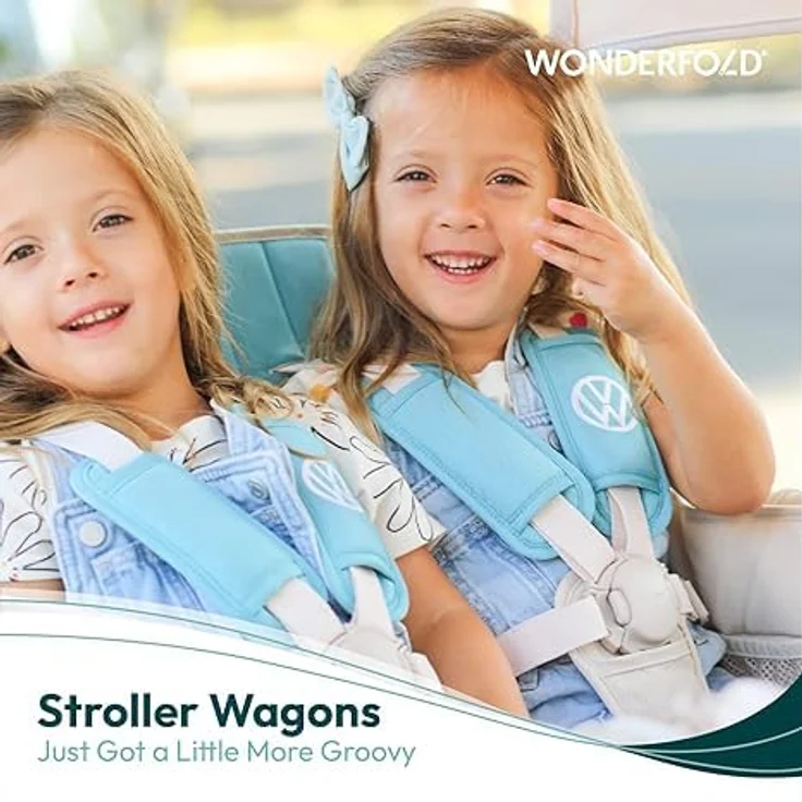 WONDERFOLD VW4 Volkswagen Kinderwagen Wagon Bondi Blau, faltbarer 4-Sitzer mit verstellbarem Schiebegriff und viel Stauraum – Bild 4