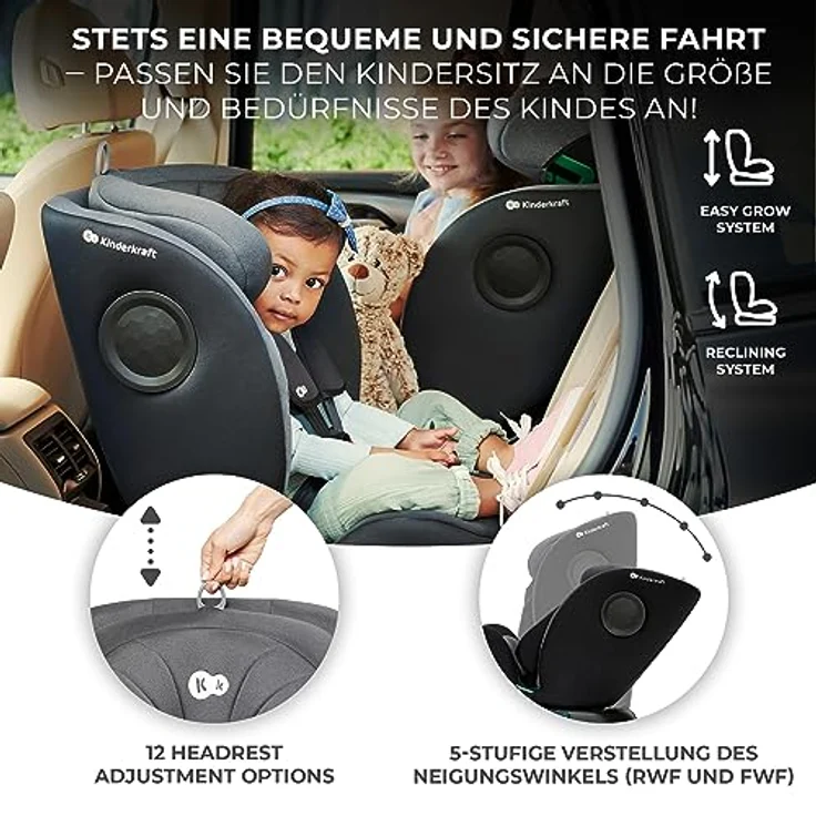 KinderKraft I-360 i-Size, drehbarer Reboarder-Kindersitz mit H-Guard und SPS+, 5-Punkt-Gurt, bis 36 kg, schwarz – Bild 8