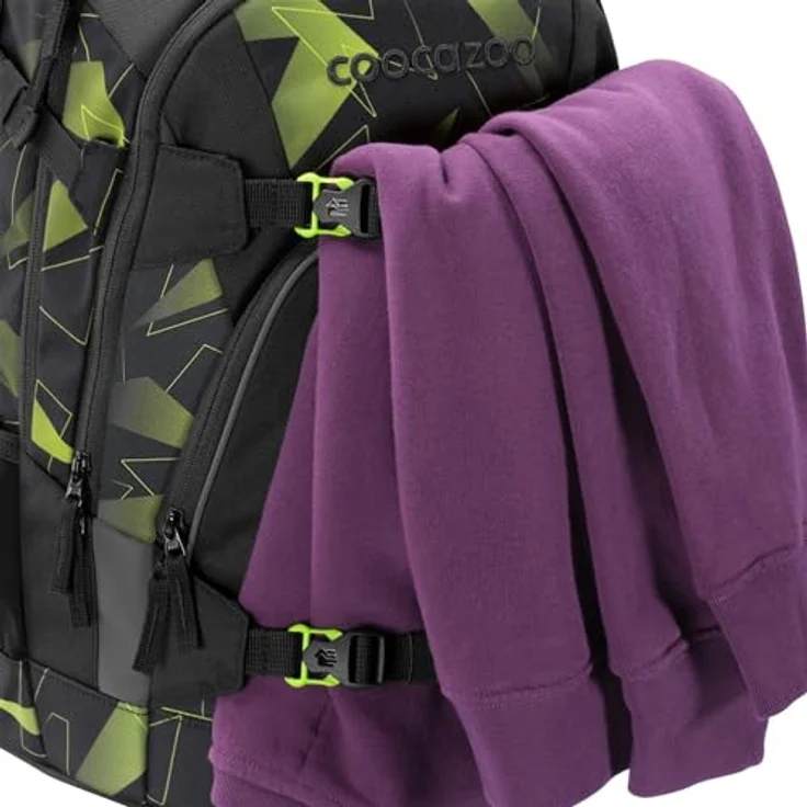 Coocazoo Schulrucksack-Set Mate „Lime Flash“, 30L ergonomischer Tornister mit Brust- und Hüftgurt, schwarz, inkl. Mäppchen und reflektierenden Elementen – Bild 3