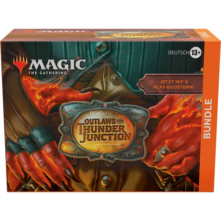 Wizards of the Coast Magic the Gathering Outlaws von Thunder Junction Bundle deutsch - Sammelkarten Set mit übergroßem Spindown-Lebenspunktezähler, sortiert – Bild 1