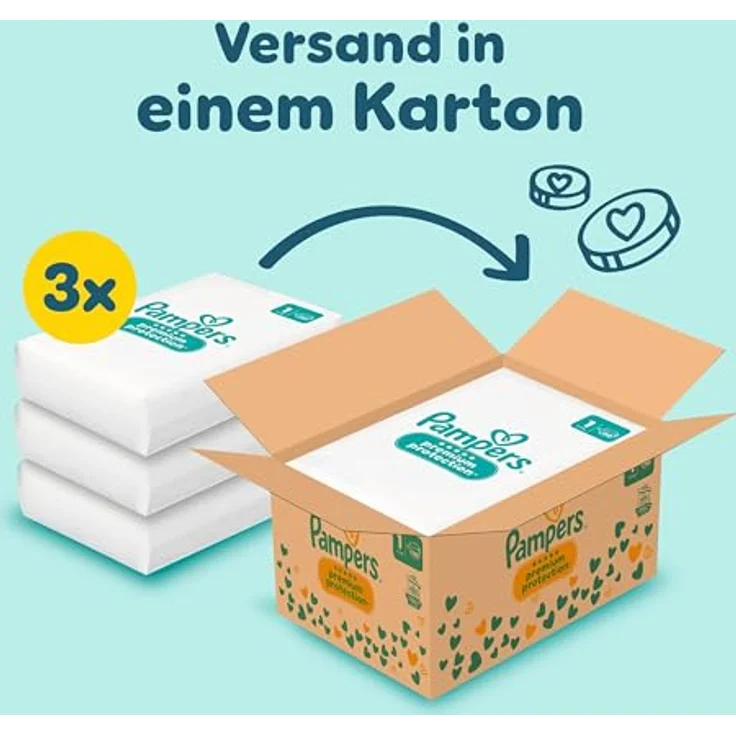 Pampers Premium Protection Windeln Gr.1 Newborn (2-5 kg), Halbmonatsbox, 180 St, 100% Auslaufschutz, ultra weich, Dermacomfort Innenvlies – Bild 2