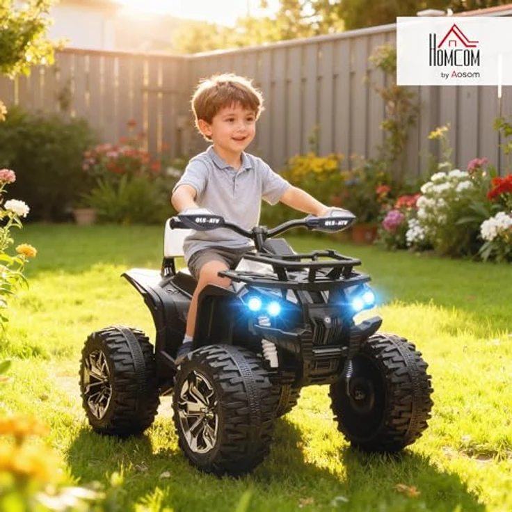 HOMCOM Elektro-Quad Kinderquad mit Scheinwerfer, 12V Motor, USB-Anschluss, geeignet für Kinder von 3-5 Jahren, weiß – Bild 2
