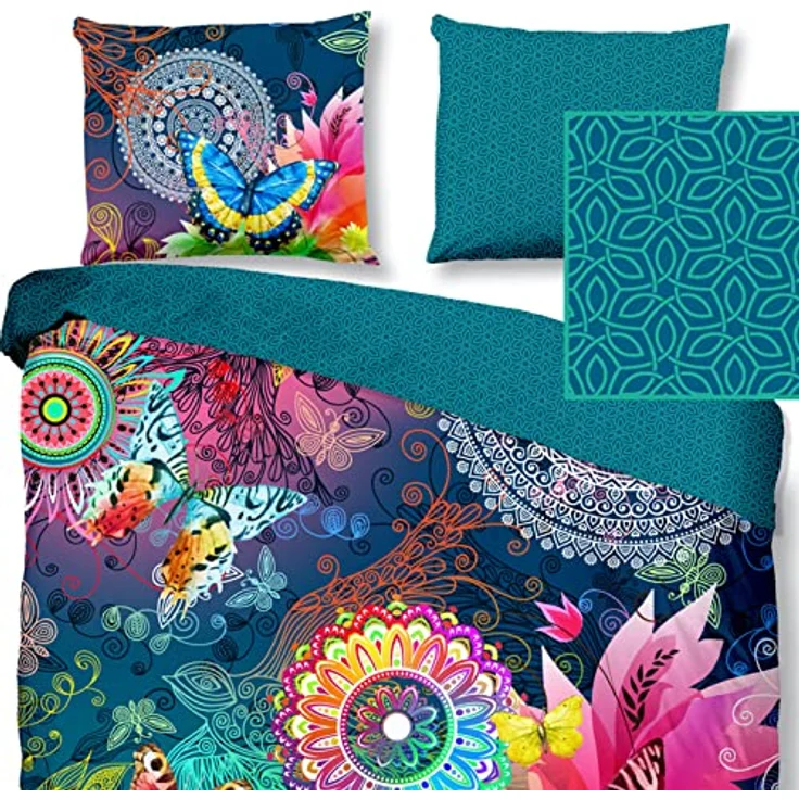 Hip Parada bettwäsche mit farbigen Figuren und Schmetterlinge, 100% Baumwolle/Satin-155x220cm, Satin, Multi Colour, 220x155x0.5 cm - Preisvergleich – Bild 3
