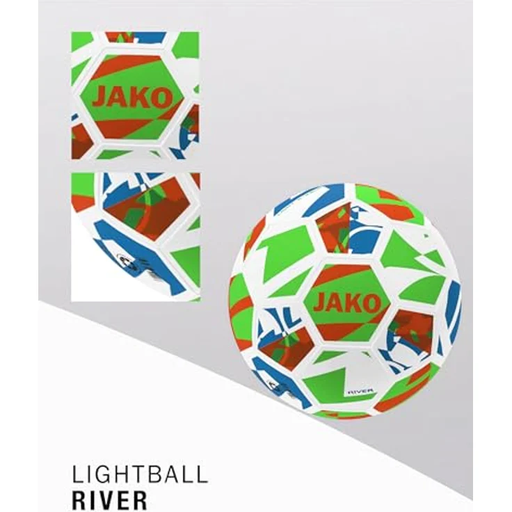 JAKO Lightball River, Fußball Größe 5, leichtes 32-Panel-Design, maschinengenäht, weiß/neongrün/Neonorange, 350g – Bild 3