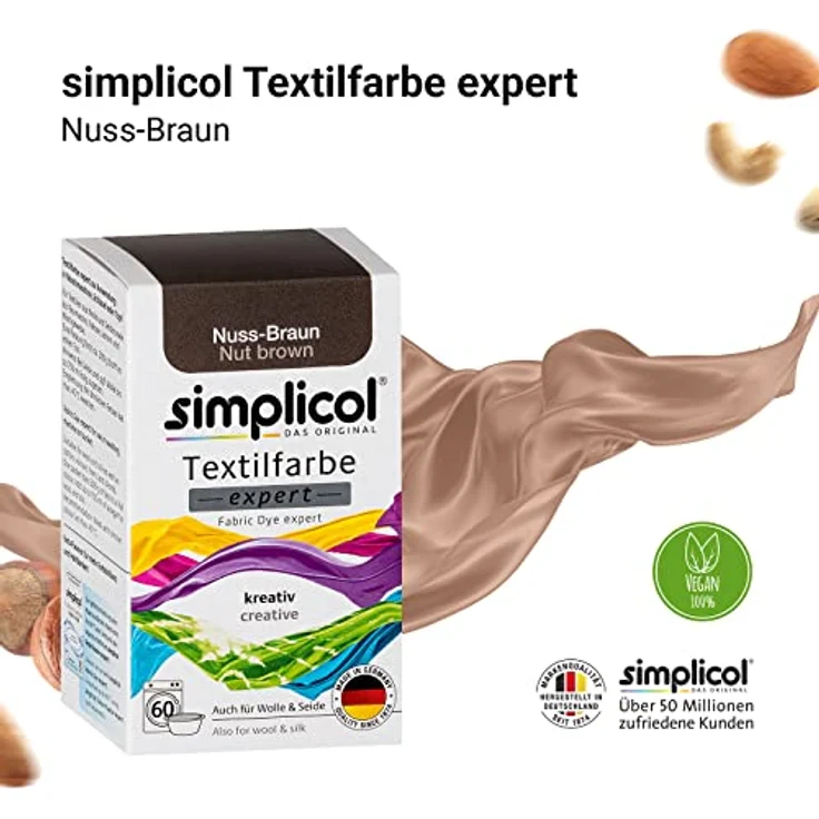 simplicol Textilfarbe expert Nuss-Braun 1716 - Zum Umfärben und Auffrischen von Kleidung, Waschmaschinenfest, für Baumwolle, Wolle, Seide, Leinen, Viskose & Mischgewebe – Bild 4