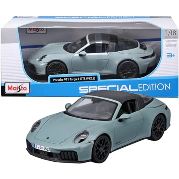 Maisto Porsche 911 Targa 4 GTS Hybrid 2025, Maßstab 1:18 Diecast-Auto mit 4 zu öffnenden Teilen, offiziell lizenziert, Metallic-Grün oder Gelb, Alter 3+ – Bild 1