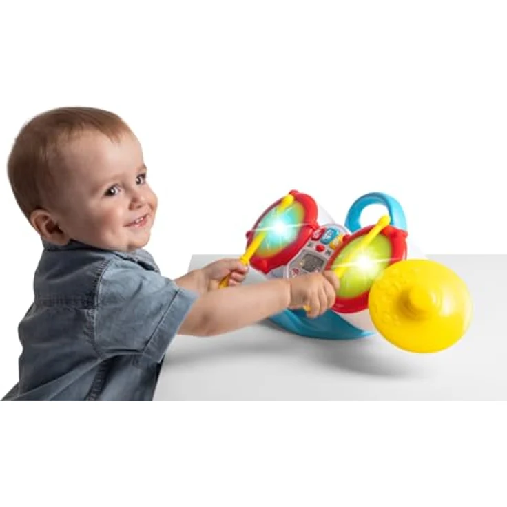 Chicco Elektronisches Musikspiel, Meine erste Batterie mit 2 Trommeln und 1 Becken, über 35 Klänge, 5 Lautstärkestufen, farbige Lichter, 3 Spielmodi, für Kinder 18-36 Monate – Bild 2