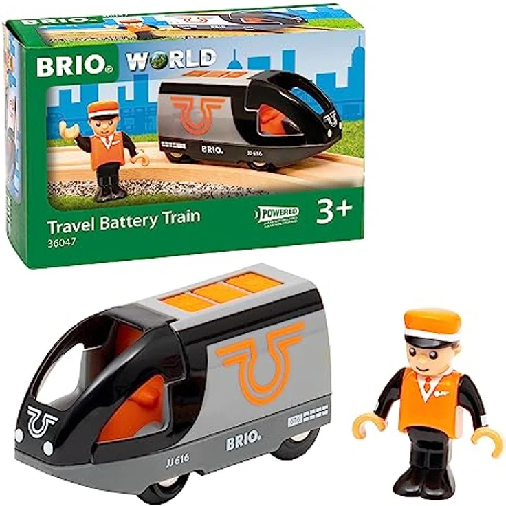 BRIO® Spielzeug-Eisenbahn BRIO® WORLD, Batteriebetriebener orange-schwarzer Reisezug mit Steuerung auf dem Dach – Bild 1