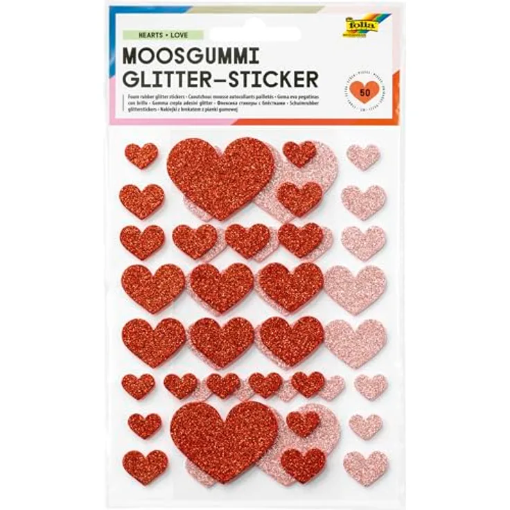Folia Moosgummi Glitter-Sticker, 50-tlg, selbstklebend für kreative Bastelprojekte
