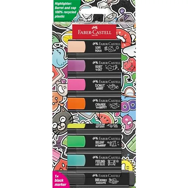 Faber-Castell 254692 Graffiti Neon Textmarker Set 8 Stück, Präzisions-Keilspitze, Neonfarben, flaches Design