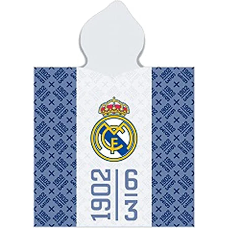 BERONAGE Kinder Kapuzenhandtuch Real Madrid Bade-Poncho 60x120 cm, Fußball Bademantel, 100% Baumwolle, Frottee in Velours-Qualität – Bild 3