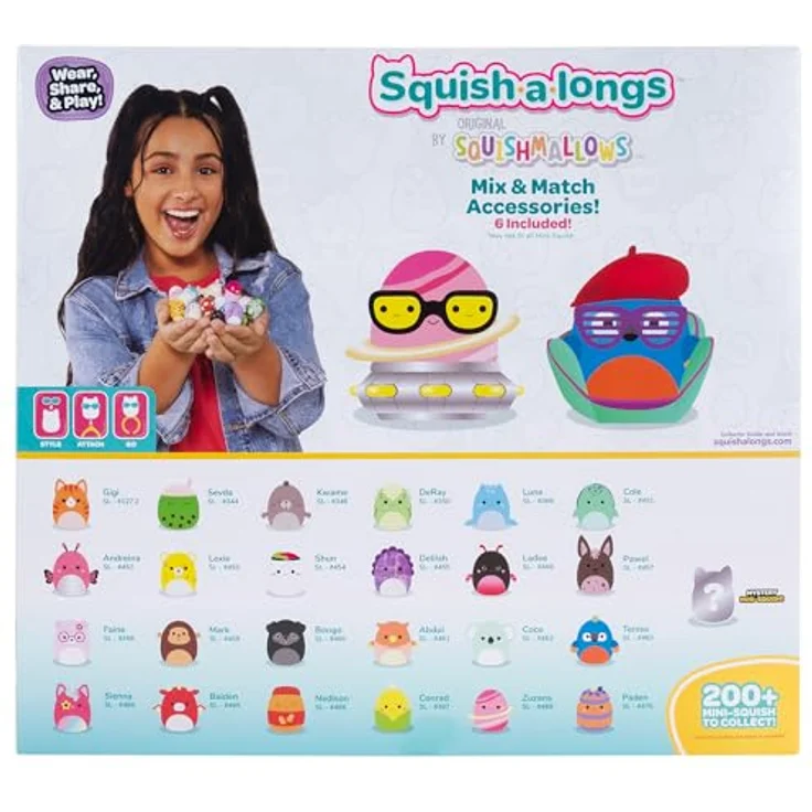 Jazwares Squishmallows Squish-a-longs, 25er Set von Sammelfiguren, 2,5 cm groß mit tragbaren Accessoires und Sammlerhandbuch – Bild 9