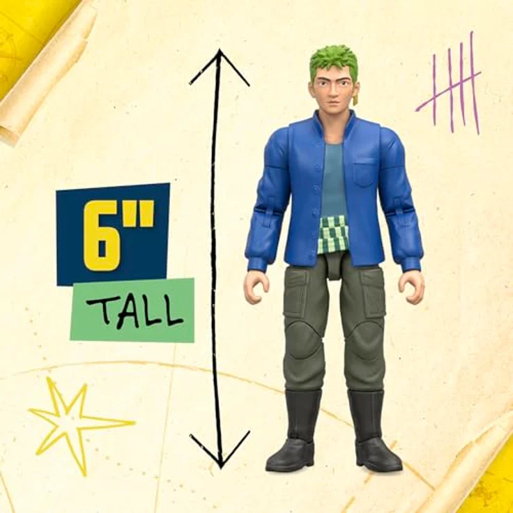 One Piece Zorro Actionfigur, 15,24 cm, mit 5 Zubehörteilen, austauschbare Schwerter, austauschbares Gesicht und Berry-Münzen-Sockel – Bild 2