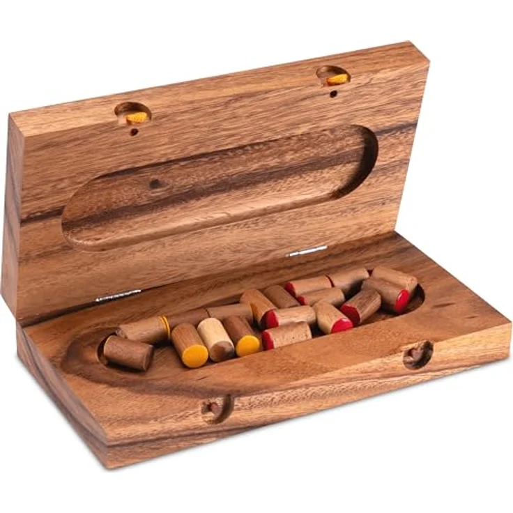 LOGOPLAY Spiel Mühle Gr. XL klappbar, Gesellschaftsspiel für 2 Spieler, mit farbigen Steckern und stabilem Holzkasten, gelb/rot – Bild 6