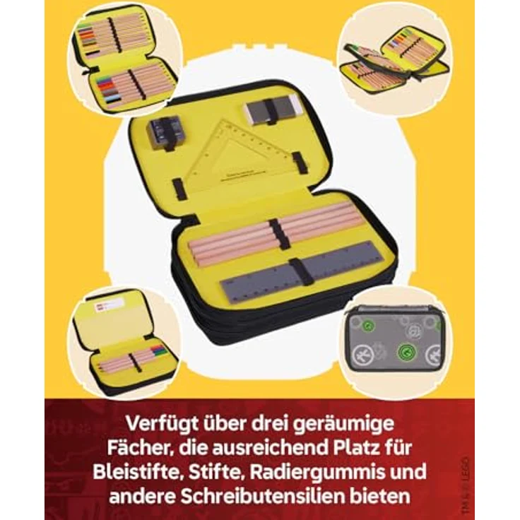 SKANDO BAGS LEGO® NINJAGO® Federmäppchen Elemental Master of Energy, 3-Fach Federmappe mit 3 Fächern und Schulzubehör, 1 L, 19,5 x 6,5 x 13 cm – Bild 4