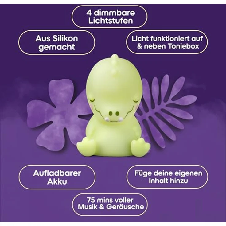 tonies Nachtlicht Schlummerkrokodil, Einschlafhilfe mit Licht & Musik, 75 Min. Melodien, 90 Min. Akkulaufzeit, eigene Aufnahmen, für Babys & Kinder ab 1 Jahr – Bild 3