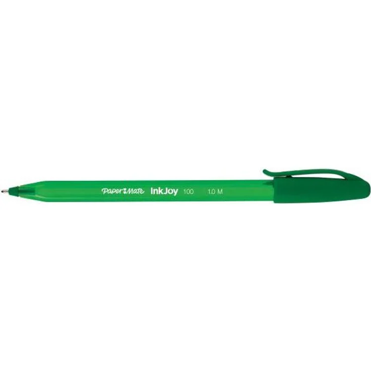Paper Mate InkJoy 100cap, Kugelschreiber mit revolutionärem InkJoy-Tinten-System, Druckmechanismus und dreieckigem Griff, grün