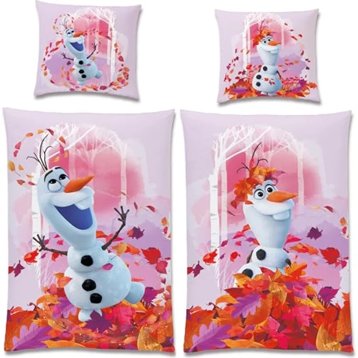 BERONAGE Frozen Kinder Bettwäsche Die Eiskönigin Olaf Summer 135 x 200 cm + 80 x 80 cm 100% Baumwolle Renforcé-Linon-Qualität Disney ELSA Anna Arendelle Sven Kristoff Reißverschluss Deutsche Größe - Olaf Sommermotiv, 100% Baumwolle, atmungsaktiv, schadstoffgeprüft – Bild 4