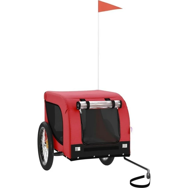 vidaXL Fahrradhundeanhänger Fahrradanhänger Hunde Rot und Schwarz Oxford-Gewebe & Eisen mit Reflektoren und Flagge – Bild 1