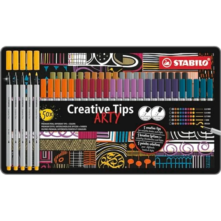 STABILO Filzstift STABILO Creative Tips ARTY Multiliner-Set URBAN - 50er Metalletui - Vielseitige Fasermaler mit lebendigen Farben, flexible Pinselspitze und wasserbasierter Tinte – Bild 3