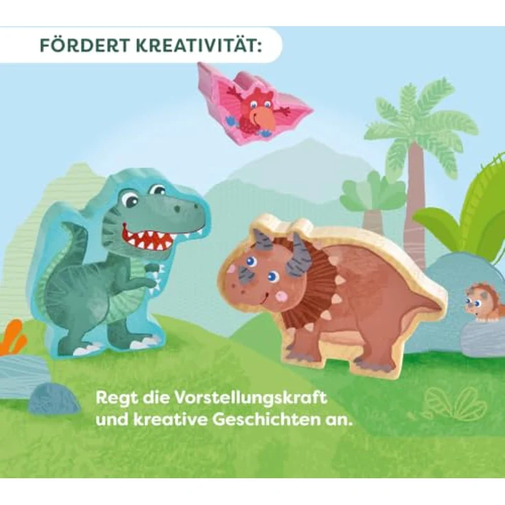HABA Dinosaurier Spielwelt, Kompakter Spielkoffer mit 6 liebevoll gestalteten Dino-Figuren aus Holz, ideal für fantasievolles Rollenspiel – Bild 5
