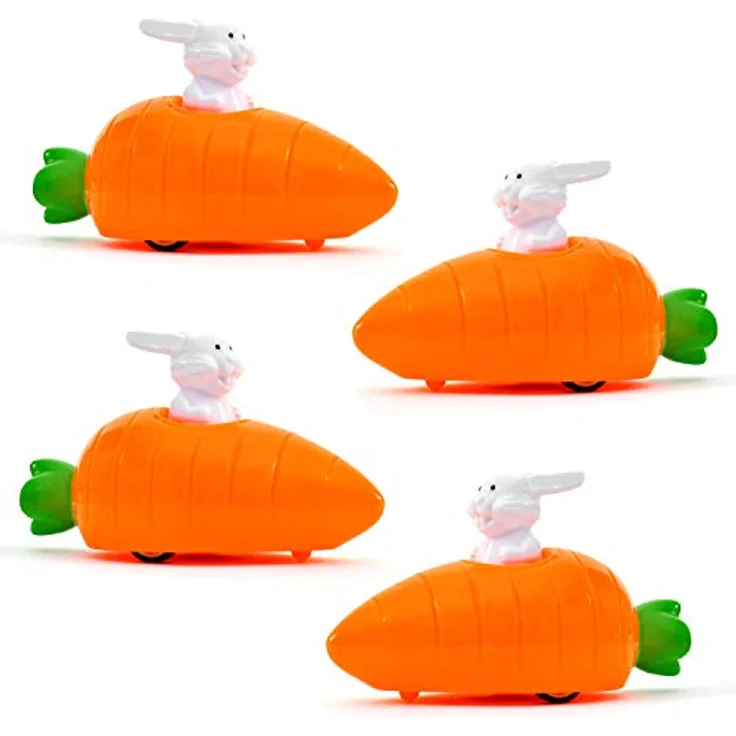 4x Aufziehbare Hasen mit Karotte im Set | Aufziehbare Osterhasen als Mitbringsel Mitgebsel Gastgeschenke | Fahrende Hasen perfekt als Ostergeschenk an Ostern für Kinder | ideal für Jungen & Mädchen – Bild 3