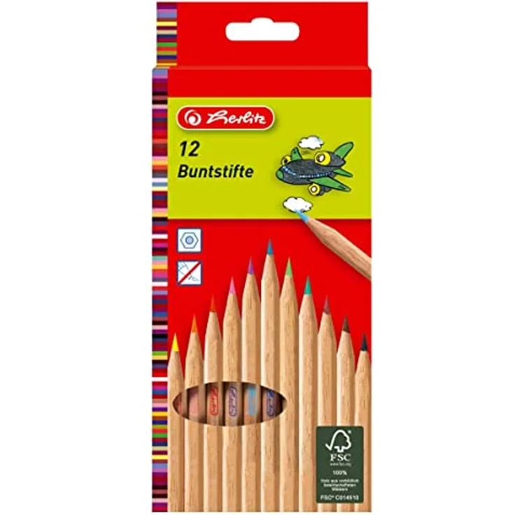 Herlitz 8660086 Buntstifte, 12er Set aus FSC Naturholz, sechskantig