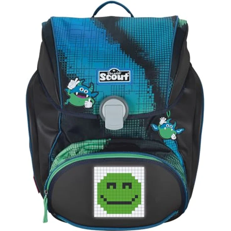 Der echte Scout Alpha Set Movie Star Blue Pixel Set 5-teilig, ca. 20 l Volumen, ca. 1.350 g Gewicht (ohne abnehmbare Elemente) - Schulranzen-Set mit pixeliger Kunst und Sicherheitsfeatures – Bild 2