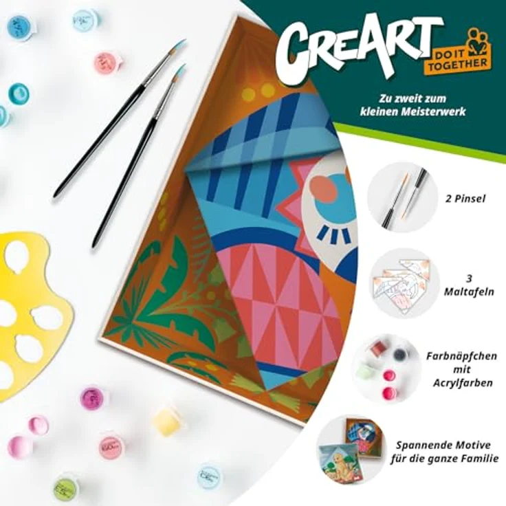 Ravensburger Malen nach Zahlen CREART Do it together Papagei, Malvorlage ab 7 Jahren mit Acrylfarben und Pinseln, 20 cm x 20 cm – Bild 6