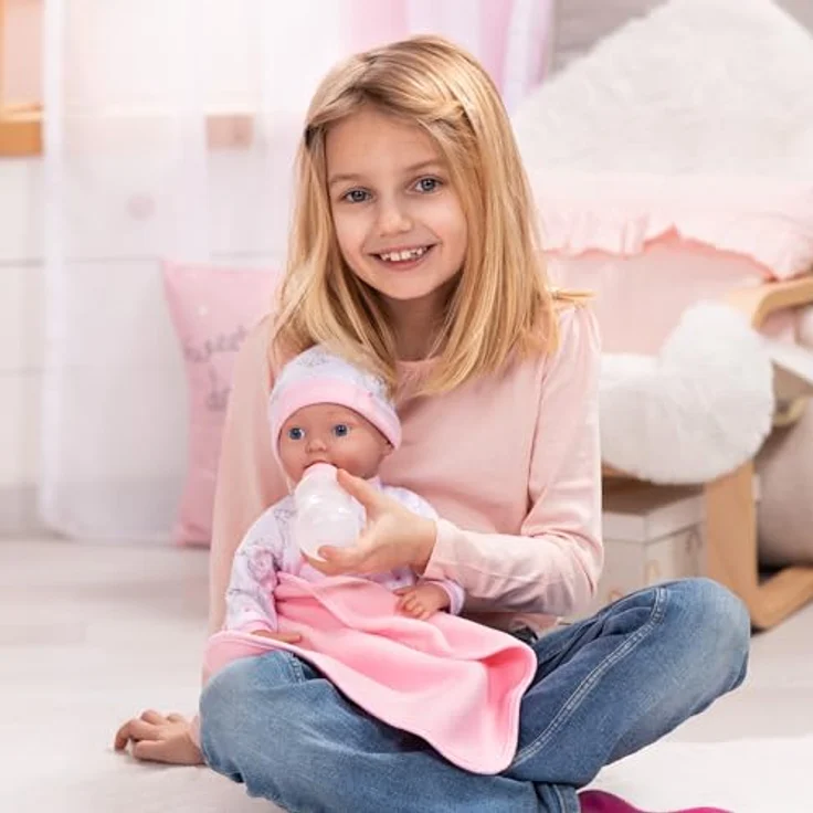 Bayer Reborn Babypuppe 38 cm, Elefantenmuster mit Strampler, Decke, Schnuller und Flasche (4-tlg) – Bild 6