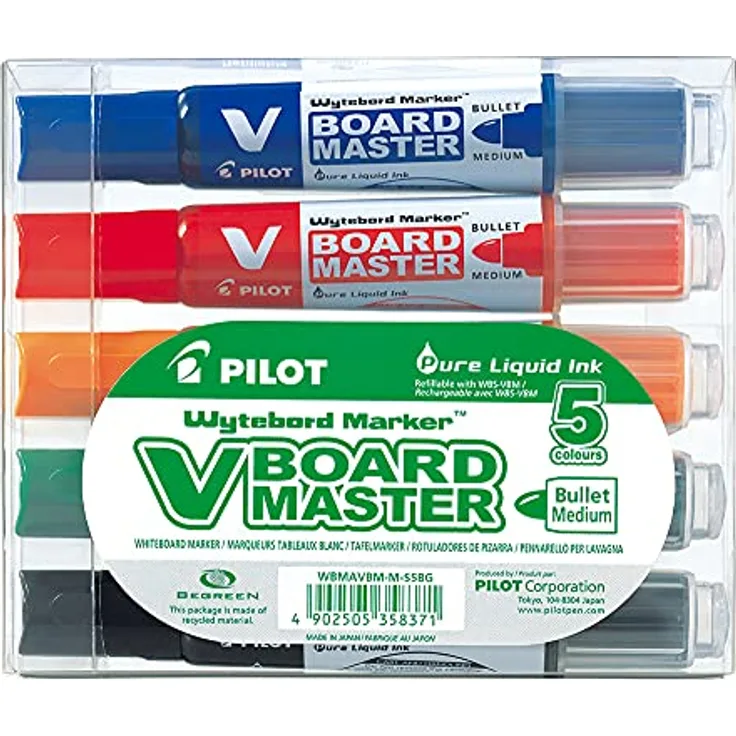 PILOT V-Board Master, Whiteboardmarker mit Rundspitze, 5er Set (Schwarz, Rot, Blau, Grün, Orange)