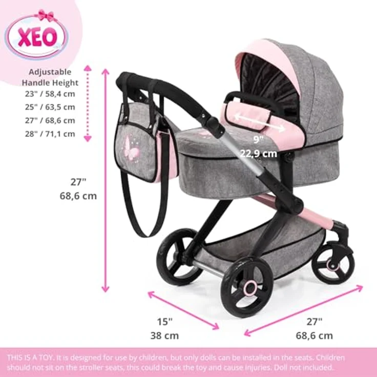 Bayer Design Kombi-Puppenwagen Xeo Schmetterling grau rosa – Bild 4