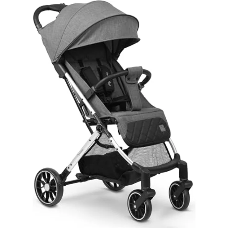 Nukido Buggy Kinderwagen, zusammenklappbar mit großen 360°-Rädern, verstellbare Rückenlehne, bis 15 kg, dunkelgrau – Bild 4