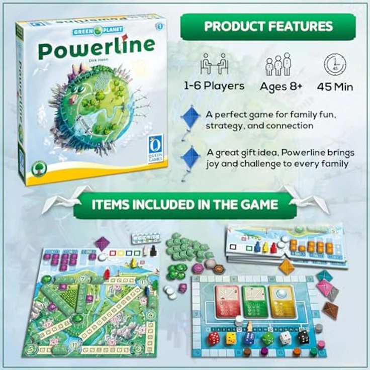 Queen Games Powerline, Familienspiel zum Aufbau eines Stromnetzes mit regenerativen Energien – Bild 2