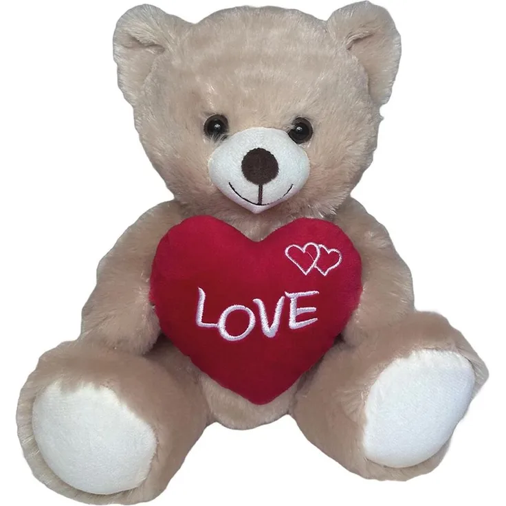 JollyPlush Teddybär Kuscheltier mit Herz, 38 cm Plüschtier, weich und flauschig, Geschenkidee für Valentinstag